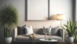 © sakdam - Mockup photo frame in modern living room interior design.Generative AI