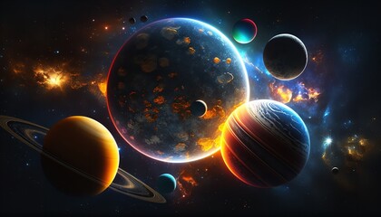 Wall Mural - Artwork of the solar system from an other galaxy in space with planets, stars, and nebula. Generative Ai.
