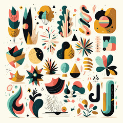 Naklejka na meble Decorative abstract collection pattern with colorful doodles. Hand-drawn modern flat illustrations