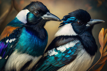 Wall Mural - The love of two colorful magpies