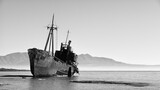 Fototapeta  - coastline with abandoned shipwreck