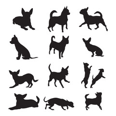  Set Chihuahua silhouette vector illustration.