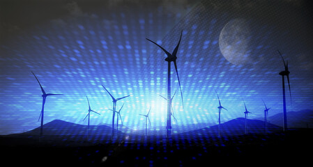 wind power plant. new turbine technology system. renewable energy and sustainable resources concept.