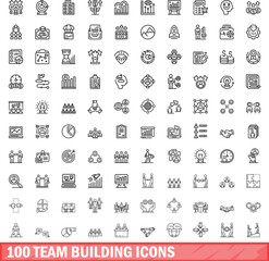 Canvas Print - 100 team building icons set. Outline illustration of 100 team building icons vector set isolated on white background