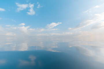  Blue sky, white clouds and sea surface
