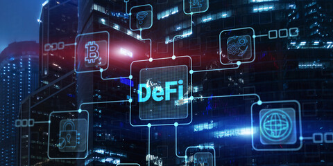 DeFi Decentralized Finance. Technology blockchain cryptocurrency concept