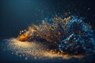 Abstract background with Dark blue and gold particle. Generative AI