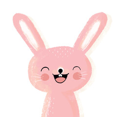 Wall Mural - cute pink happy rabbit. hand drawn easter vector illustration with pink funny bunny isolated on a wh