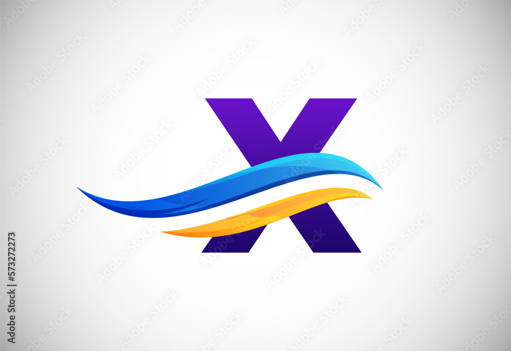 Initial X alphabet with swoosh or ocean wave logo design. Graphic ...