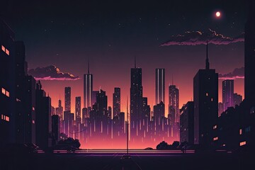 Poster - lo fi animation style night city skyline generative ai