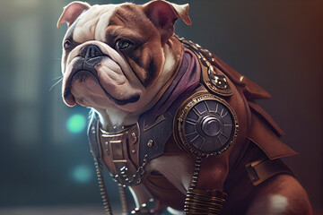 Wall Mural - Portrait of Bulldog wears futurist uniform