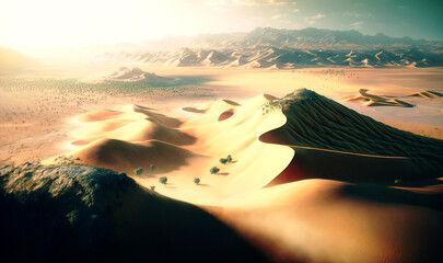 Wall Mural - Aerial view of a desert landscape with sand dunes