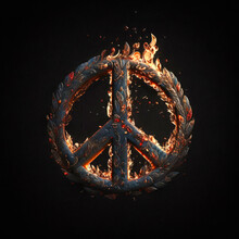 Peace Sign With Flames In The Middle Of It, Volumetric Symbolic And Isolated Illustration. Asset For Design And Marketing Project