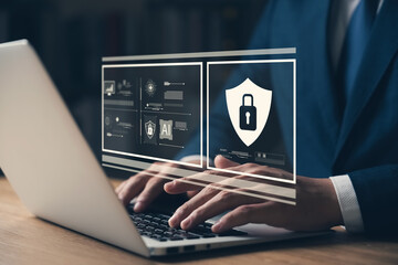 Cybersecurity concept, padlock icon and internet technology network, secure encryption of user's personal data, secure internet access.