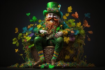 leprechaun happily sitting on pot of gold. Generative AI