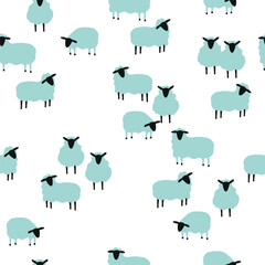 Wall Mural - Seamless pattern with cartoon ships. Simple farming print. Vector hand drawn illustrating.