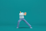 Fototapeta  - cartoon character wearing jeans and  long shirt. He is pulling or pushing something. 3d rendering in acting.