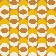 Wall Mural - Retro aesthetic seamless pattern in style 60s, 70s. Mid century background with crescent moon. Geometric vector print. Yellow and brown colors