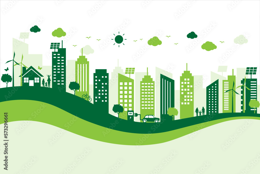Environmental Development Vector ecology and environment city scape. save energy the world development ...