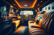 Luxurious expensive leather interior inside a passenger limousine. Generative AI