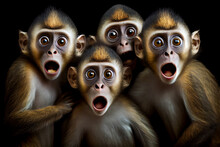 Ilustration, A Group Of Monkeys With Surprised Expressions, Generative Ai