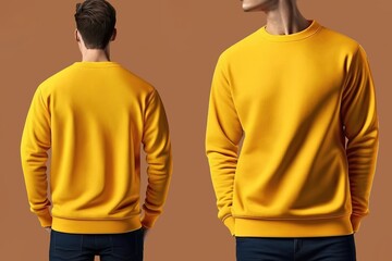 Wall Mural - Blank sweatshirt for men template, yellow color clothing