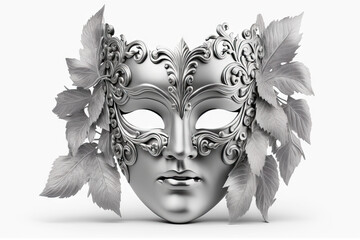 Wall Mural - Illustration Of A Silver Mardi Gras Mask With Silver Leaves On White Background