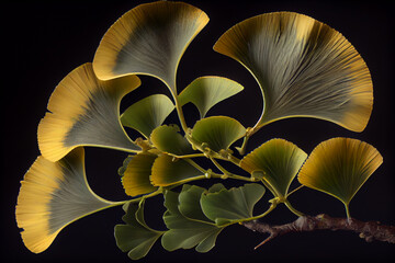 Poster - Beautiful abstract illustrations Ginkgo biloba leaf with lights on a bright bokeh background. 