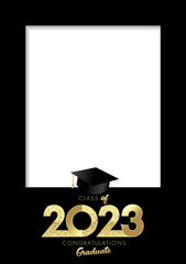 Poster - Class of 2023, Graduate photo frame A4. Template for design party high school or college, graduation invitations or banner. Vector illustration