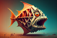 Beautiful Abstract Surreal Geometric Piranha Concept, Contemporary Colors And Mood Social Background