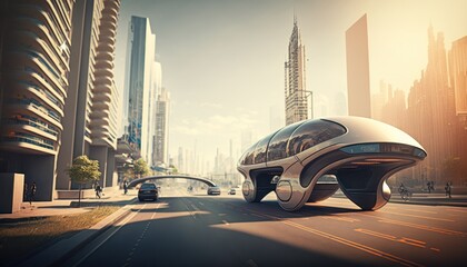 Sticker - Futuristic concept car in the city, generative ai