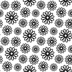 Wall Mural - Beautiful small black contour linear flowers isolated on white background. Cute monochrome floral seamless pattern. Vector simple flat graphic illustration. Texture.