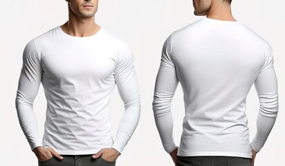 Blank Long sleeve T shirt for men template, white color with light background