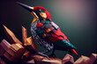 Beautiful abstract geometric woodpecker concept, contemporary colors and mood social background.

