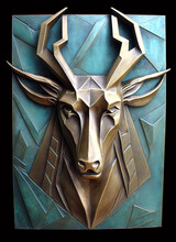 A Stylized Bas Relief Metal Sculpture Of A Deer By Generative AI