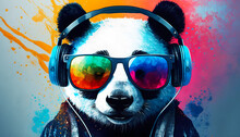  Acid Pop Colorful Panda Wearing Headphones And Sunglasse 