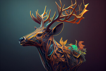 Aufkleber - Beautiful abstract deer, elk background. Generative AI technology.