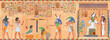 Egyptian mural. Egypt temple religious fresco, ethnic ancient murals antiquity art wall antique mythology hieroglyph ornament frame death borderwall ingenious vector illustration