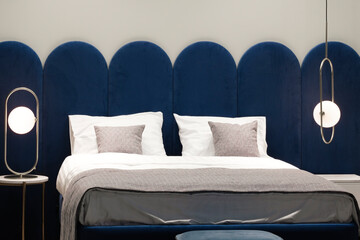 Poster - Stylish interior of contemporary room with comfortable bed