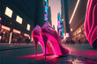 pink heels in the city