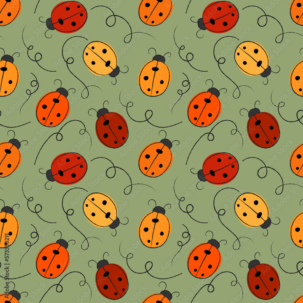 Ilustrace Seamless ladybugs pattern, Cute ladybug background, Cartoon ...