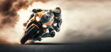 Superbike Motorcycle On The Race Track, Dynamic Concept Art Illustration, High Speed, Generative Ai
