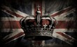 Desktop wallpaper with british crown, british flag in the background. Generative AI