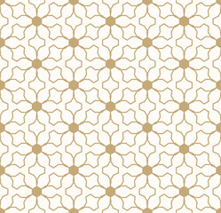 Abstract geometric seamless pattern in Oriental style. Vector ornamental lines texture, elegant floral lattice, mesh, net. Traditional luxury background. Elegant gold and white ornament, repeat design