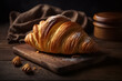 © BlazingDesigns - Tasty french croissants for breakfast on a wooden board. Good morning concept - Freshly baked croissants.  generative ai