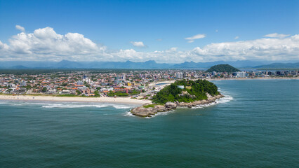 Aerial view of the central beach of the city of Guaratuba in a sunny day on the coast of Paraná, southern region of Brazil