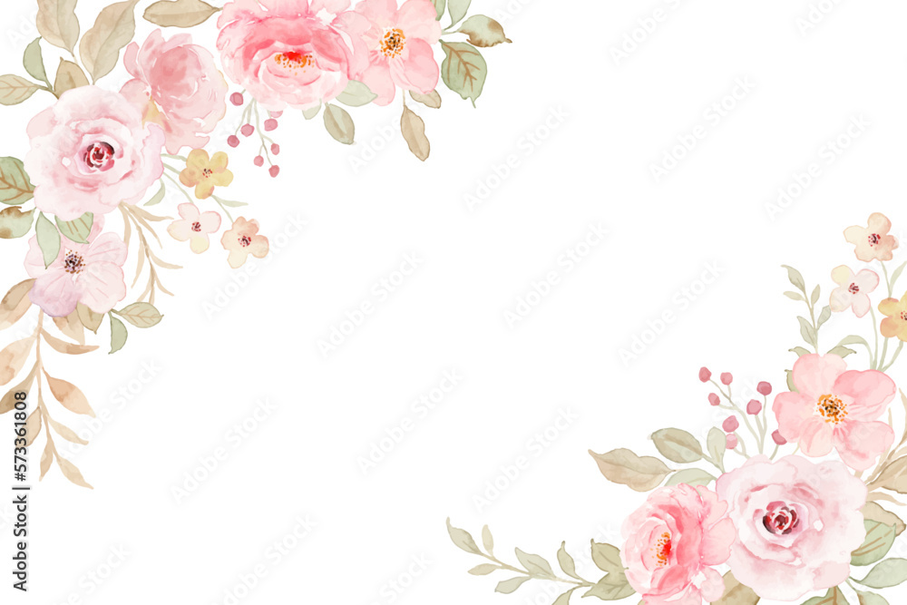 Soft pink flower frame with watercolor Stock Vector | Adobe Stock