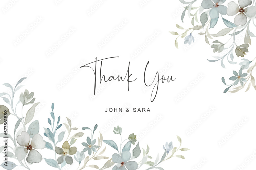 Thank you card with soft green floral watercolor Stock Vector | Adobe Stock