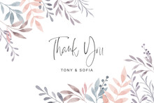 Thank You Card With Watercolor Leaves Border
