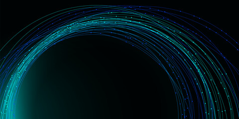Chaotic interweaving of lines and dots on a black background. Technological background for design on the topic of artificial intelligence, neural networks, big data. Vector background